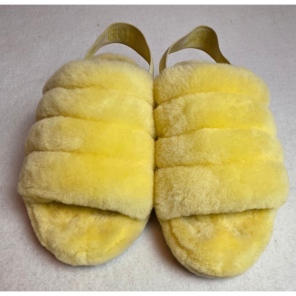 UGG Fluff Yeah Slide Yellow Sheepskin Slingback Sandals 1110085 Womens 9